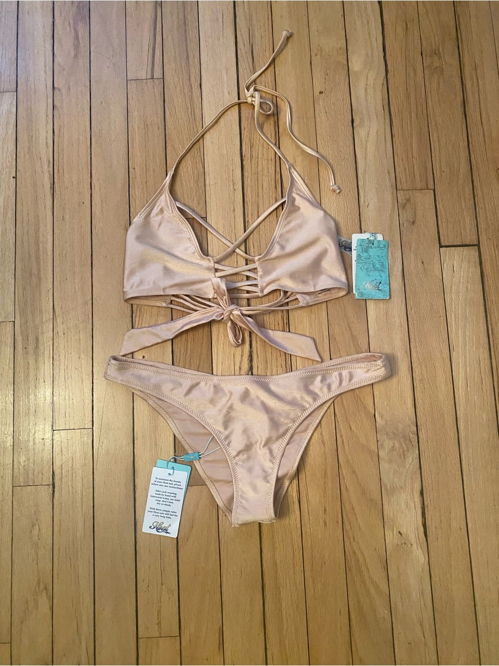 NWT Gold Strappy Halter Bikini Set - Women Swim Bikini - Picture 2 of 3